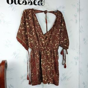 Boohoo Paisley Print Romper Short Sleeve Tassel 4